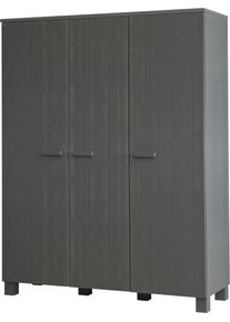 Garderobenschrank Woood "Dennis Mehrzweckschrank mit geb&uuml;rsteter Oberfl&auml;che", grau (stahlgrau), B:158cm H:202cm T:55cm, FSC-zertifizierter Holzwerkstoff, Schr&auml;nke, Garderobenschrank, FSC Kiefer massiv, geb&uuml;rstet, H&ouml;he 202 cm