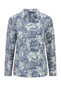 Hemdbluse GOLDNER "Kurzgr&ouml;&szlig;e Hemdbluse mit Paisley-Druck", Damen, Gr. 24, blau (marine, gemustert), Obermaterial: 100% Baumwolle CO., figurumspielend, Manschette, Blusen Hemdbluse, Sattel im R&uuml;ckteil