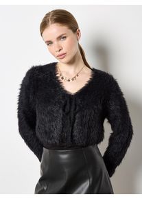 Bolero Apricot "Bolero Jacke in super fluffiger Ware", Damen, Gr. S (36), schwarz, gestrickt, Obermaterial: 80% Nylon NY. 20% Polyacryl PAN., unifarben, normal, V-Ausschnitt, Rippb&uuml;ndchen, Strickjacken Bolero, in kurzer L&auml;nge