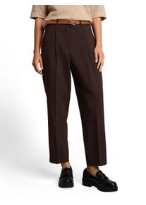Bundfaltenhose Tom Tailor "Barrel Leg", Damen, Gr. 34, L&auml;nge 28, braun (java schwarz braun), Web, Obermaterial: 73% Polyester, 20% Viskose, 7% Elasthan. Futter: 100% Polyester, unifarben, bequem lang, Hosen Bundfaltenhose, Sommerhose mit G&uuml;rtel