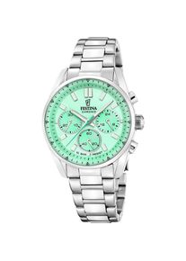 Chronograph Festina "Boyfriend Collection", silber (silberfarben, hellgr&uuml;n), Armbanduhren, Damen, Chronograph, Quarzuhr, Armbanduhr, Damenuhr, Herrenuhr, Edelstahlarmband, analog