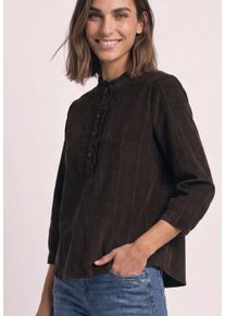 R&uuml;schenbluse Street One, Damen, Gr. 42, schwarz coffee, Web, Obermaterial: 100% Baumwolle, Strukturmuster, h&uuml;ftlang, Rundhals, 1-Knopf-Manschette, Blusen R&uuml;schenbluse, Rundhalsausschnitt mit dekorativer Knopfleiste und R&uuml;schen