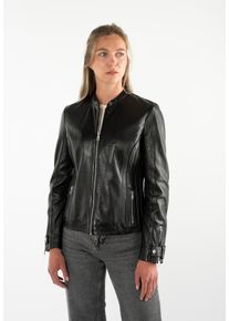 Lederjacke Mauritius "MWLuciana", Damen, Gr. XXL (44), schwarz, Obermaterial: 100% Schafsleder. Futter: 100% Polyester. &Auml;rmelfutter: 100% Polyester, unifarben, regular fit h&uuml;ftbedeckend, mit Riegel mit Rei&szlig;verschluss, Jacken Lederjacke, mit kurzem Stehkragen