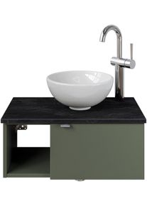 Waschtisch SAPHIR "Serie 6915 Waschschale mit Unterschrank f&uuml;r G&auml;stebad, G&auml;ste WC", gr&uuml;n (schilfgr&uuml;n matt, schiefer, schilfgr&uuml;n matt touch), B:61cm H:39,8cm T:35cm, Waschtische, Waschtisch, 61 cm mit Keramik-Aufsatzbecken, 1 T&uuml;r und 1 Fach