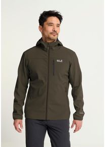 Outdoorjacke Jack Wolfskin "WILD WINDS HOODED JKT M", Herren, Gr. L, braun (obsidian mos), Obermaterial: 94% Polyester, 6% Elasthan. Futter: 100% Polyester, Jacken Outdoorjacke, f&uuml;r Wandern und andere Aktivit&auml;ten im Freien