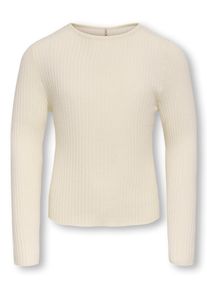 Strickpullover KIDS Only "KOGIBI LS RIB BOATNECK CP KNT", M&auml;dchen, Gr. 146/152, wei&szlig; (wei&szlig;cap gray), Strick, Obermaterial: 50% Viskose, 27% Nylon, 23% Polyester, unifarben, regular fit normal, U-Boot-Ausschnitt, Pullover Strickpullover, Viskosemischung, regular fit
