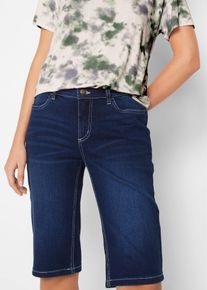 Straight-Jeans bonprix, Damen, Gr. 46, N-Gr, blau (blau denim used), Denim/Jeans, Obermaterial: 95% Baumwolle, 4% Polyester, 1% Elasthan, unifarben, slim fit knielang, Jeans Straight-Jeans, Slim fit Passform, aus Baumwollmischung, mit Eingrifftaschen