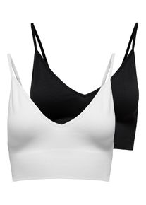 Bustier Only "ONLVICKY &ndash; BH-Tops mit geripptem Detail im 2er-Pack", Damen, Gr. XS, N-Gr, wei&szlig; (wei&szlig; pack:schwarz, wei&szlig;), Jersey, Obermaterial: 90% Polyamid, 10% Elasthan, unifarben, Basic, BHs Bustier, figurbetont, modisch, Materialmix, Jersey, Spaghettitr&auml;ger