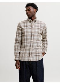 Jack & Jones Langarmhemd JACK & JONES "JPRBLUHARVEY CHECK L/S SHIRT SN", Herren, Gr. XL, N-Gr, beige (plaza taupe), Web, Obermaterial: 100% Baumwolle, kariert, normal normal, ohne Ausschnitt, 1-Knopf-Manschette, Hemden Langarmhemd, Baumwolle, normal geschnitten
