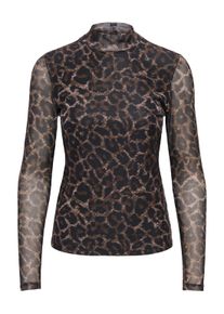 Langarmshirt Only "ONLERICA LIFE MESH L/S TOP JRS NOOS", Damen, Gr. XL, braun (raw umber aop:schwarz leo vibe), Jersey, Obermaterial: 95% Polyester, 5% Elasthan, bedruckt, regular fit normal, hoch geschlossener Ausschnitt, Shirts Langarmshirt, Kunstfaser mit Stretch, regular fit