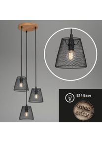 Briloner Leuchten Pendelleuchte "H&auml;ngelampe Wohnzimmer TAUNUS", schwarz (wei&szlig;, neutral), 1 Stk., Leuchten, 3-flammig, retro/vintage, Metallschirm und Holz Basis, schwarz, 21 cm, Pendelleuchte