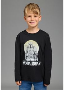 Langarmshirt Kidsworld "STAR WARS: MANDALORIAN Shirt, Disney", Jungen, Gr. 104/110, schwarz, Single Jersey, Obermaterial: 100% Baumwolle, bedruckt, Basic normal, Rundhals, Shirts Langarmshirt, Disney-Shirt, Basic-Passform, Langarm, modischer Stil