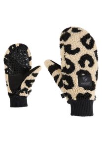 F&auml;ustlinge Ziener "ISHERPA-Z DAMEN", Damen, Gr. S, beige (leo), Materialmix, Handschuhe F&auml;ustlinge, Warm, Teddyfleece, Strickb&uuml;ndchen