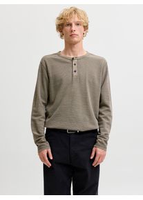 Jack & Jones Langarmshirt JACK & JONES "JPRBLUAARON LS HENLEY TEE", Herren, Gr. M, braun (crocodile), Jersey, Obermaterial: 97% Baumwolle, 3% Polyester, unifarben, regular fit normal, Rundhals, Shirts Langarmshirt, Baumwollmischung