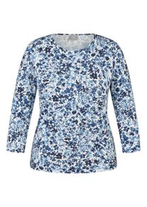 3/4-Arm-Shirt Rabe, Damen, Gr. 38, pazifik, Jersey, Obermaterial: 92% Baumwolle, 8% Elasthan, gebl&uuml;mt, gemustert, tailliert h&uuml;ftbedeckend, Rundhals, Shirts 3/4-Arm-Shirt, mit floralem Muster
