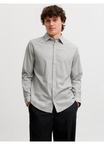 Jack & Jones Langarmhemd JACK & JONES "JJEFIELD MELANGE SHIRT LS SN", Herren, Gr. XL, N-Gr, grau (light grau melange), Web, Obermaterial: 100% Baumwolle, meliert, unifarben, regular fit normal, ohne Ausschnitt, &Auml;rmel mit &Auml;rmelschlitz 2-Knopf-Manschette, Hemden Langarmhemd, Baumwolle, normal geschnitten