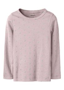 Langarmshirt name it "NMFLONA LS XSL TOP", M&auml;dchen, Gr. 110, violet ice, Jersey, Obermaterial: 57% Baumwolle, 38% Modal, 5% Elasthan, bedruckt, slim fit normal, Rundhals, Shirts Langarmshirt, Baumwollmischung, slim fit