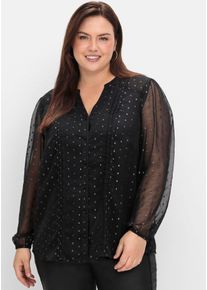 Chiffonbluse sheego by Joe Browns, Damen, Gr. 56, schwarz (schwarz, gemustert), 98% Polyester, 2% metallisierte Fasern, bedruckt, gemustert, gepunktet, mehrfarbig, metallic, V-Ausschnitt, Blusen Chiffonbluse