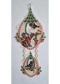 Fensterbild Stickereien Plauen "Fensterbild Katze am Vogelhaus", bunt, Polyester, Fensterbilder, Fensterbild, echte Plauener Stickerei