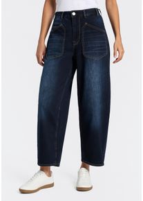 Loose-fit-Jeans Herrlicher "Meryll Denim Light", Damen, Gr. 27, L&auml;nge 30, blau (schwarz sea), Denim/Jeans, Obermaterial: 98% Baumwolle, 2% Elasthan, loose fit kn&ouml;chelfrei, Jeans Loose-fit-Jeans, O-Shape mit aufgesetzten Taschen