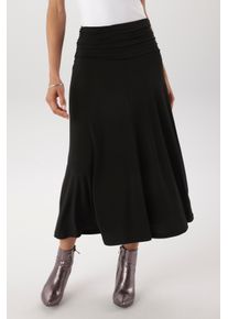 Midirock Aniston SELECTED, Damen, Gr. 38, schwarz, Jersey, Obermaterial: 95% Polyester, 5% Elasthan, unifarben, figurumspielend wadenlang, R&ouml;cke Midirock, am Bund mit seitlicher Raffung - NEUE KOLLEKTION, Topseller