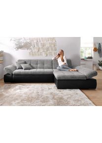 Ecksofa DOMO collection "MORIC 300x172 cm, XXL-Sofa mit viel Platz, L-Form, auch in Cord", grau (wei&szlig;, grau), B:300cm H:80cm T:172cm, Kunstleder SOFTLUX / Struktur (90% Polyester/ 10% Polyacryl);Microfaser PRIMABELLE (100% Polyester)/ Struktur (90% Polyester/ 10% Polyacryl), Sofas, Ecksofa, wahlweise mit Bettfunktion und Armteilverstellung, schwarz-wei&szlig;-grau