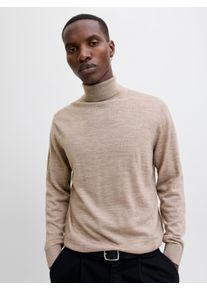 Jack & Jones Rollkragenpullover JACK & JONES "JPRBLAMERINO KNIT ROLL NECK", Herren, Gr. XL, beige (greige detail:melange), Strick, Obermaterial: 100% Wolle, meliert, regular fit normal, Rundhals, B&uuml;ndchen, Pullover Rollkragenpullover, Wolle, regular fit