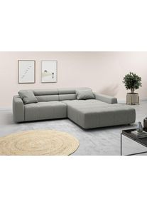 Ecksofa 3C CANDY "Denver auch mit Cord- und Easy care-Bezug, Kopfteilverstellung L-Form", silber, B:258cm H:68cm T:217cm, 96% Polyester, 4% Polyacryl, Sofas, Ecksofa, wahlweise. mit motorischer Sitztiefenverstellung