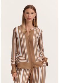 Langarmbluse Bugatti, Damen, Gr. 34, braun (70, braun), Chiffon, 100% Viskose, bedruckt, normal, Rundhals, Blusen Langarmbluse, Modern Fit mit grafischem Print