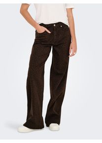 High-waist-Jeans Only "ONLMADISON HW WIDE ANIMAL PANT CC PNT", Damen, Gr. XS (34), L&auml;nge 32, braun (chicory coffee aop:with schwarz leo), Denim/Jeans, Obermaterial: 98% Baumwolle, 2% Elasthan, bedruckt, lang, Jeans High-waist-Jeans, Baumwollmischung