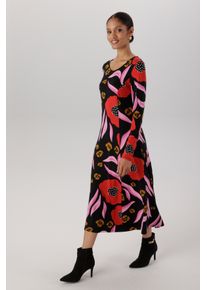 Midikleid Aniston SELECTED, Damen, Gr. 48, N-Gr, bunt (schwarz, pink, camel, rot, rose, sanftes wei&szlig;), Jersey, Obermaterial: 95% Viskose, 5% Elasthan, bedruckt, gebl&uuml;mt, gemustert, figurumspielend ca. Mitte Wade, Rundhals, Kleider Midikleid, in leichter A-Linien-Form - NEUE KOLLEKTION