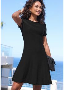 Strickkleid Lascana "aus hochwertigem Feinstrick, nahtloser Strick, superelastisch", Damen, Gr. 46, N-Gr, blau (schwarz), Strick, Obermaterial: 50% Baumwolle, 50% Viskose, unifarben, figurumspielend ca. Mitte Oberschenkel, Rundhals, Kleider Strickkleid, kurzes Kleid ohne st&ouml;rende N&auml;hte, Kleid aus softem Baumwoll-Viskosemix