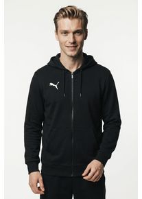 Kapuzensweatjacke Puma "TEAMGOAL CASUALS HOODED JACKET", Herren, Gr. L, schwarz (Puma schwarz, Puma wei&szlig;), Sweatware, Obermaterial: 100% Baumwolle, unifarben, regular fit normal, angesetztes B&uuml;ndchen, Sweatjacken Kapuzensweatjacke, mit Kapuze, f&uuml;r Fu&szlig;ball und Freizeit, mit Rei&szlig;verschluss