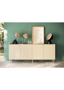 Sideboard OTTO HOME "Dobbiaco, 202 cm breit, 4 T&uuml;ren, Anrichte, Kommode, Stauraumschrank", beige (talco spatolato, top eiche lindberg dekor), B:202cm H:81cm T:42cm, Holzwerkstoff, Sideboards, Sideboard, Innenliegendes Top, gerade Metallf&uuml;&szlig;e, T&uuml;r mit Rundung
