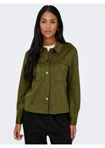 Hemdbluse Only "ONLMIRA L/S FAUX SUEDE SHIRT PNT", Damen, Gr. S, gr&uuml;n (beech), Web, Obermaterial: 95% Polyester, 5% Elasthan, unifarben, regular fit normal, Blusen Hemdbluse, Materialmix, regular fit