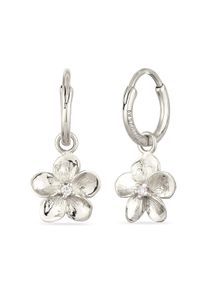 Paar Creolen Elli "Ohrringe Creolen Frangipani Blume mit Zirkonia Wei&szlig; 925 Sterling Silber" Gr. 20, silber, Ohrringe, Damen, 20, Silber 925 (Sterlingsilber), Paar Creolen