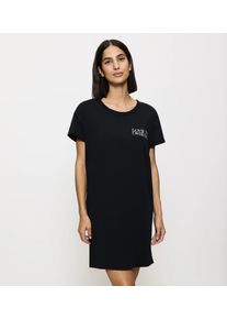 Nachthemd Triumph "Nightdresses NDK X", Damen, Gr. 42, N-Gr, schwarz, Jersey, Obermaterial: 100% Baumwolle. Besatz: 97% Baumwolle, 3% Elasthan, unifarben, bequem kniefrei, Rundhals, Kleider Nachthemd, weich, atmungsaktiv, gerippter Rundhalsausschnitt, Kurzarm