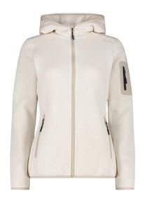 Strickfleecejacke CMP "KNITTED MELANGE HOODY WOMAN HOODY JACKET", Damen, Gr. 42, beige (bianco gesso), Strick, Obermaterial: 100% Polyester, hoch geschlossener Ausschnitt, eingefasste Kante, Jacken Strickfleecejacke, mit Rei&szlig;verschlusstaschen, atmungsaktiv, schnell trocknend
