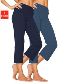 Caprihose, Damen, Gr. 52/54, N-Gr, blau (1x jeans, 1x denim), Single Jersey, Obermaterial: 60% Baumwolle, 35% Polyester, 5% Elasthan, VIVANCE ACTIVE BY LASCANA, unifarben, Basic, eng 3/4-L&auml;nge, Hosen Caprihose, mit Gummibund, Loungewear, Topseller