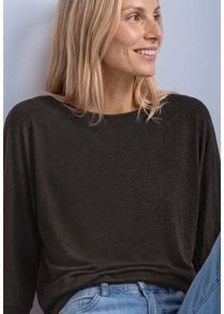 3/4-Arm-Shirt Street One, Damen, Gr. 46, schwarz (schwarz coffee meliert), Jersey, Obermaterial: 95% Viskose, 5% Elasthan, unifarben, l&auml;ssig geschnitten h&uuml;ftbedeckend, U-Boot-Ausschnitt, elastischer Bund, Shirts 3/4-Arm-Shirt, Batwing Shirt im Melange-Look