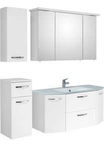 Badm&ouml;bel-Set SAPHIR "Quickset 326, 5-teilig, mit Glaswaschtisch", wei&szlig;, B:145cm H:200cm T:48cm, Spanplatte, Kastenm&ouml;bel-Sets, Badm&ouml;bel-Set, Badezimmer-Set mit Unterschrank und H&auml;ngeschrank in Wei&szlig; Glanz