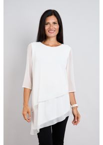 Longbluse Seidel Moden, Damen, Gr. 42, wei&szlig; (11,sanftes wei&szlig;), Single Jersey, Obermaterial: 100% Polyester. Futter: 95% Viskose, 5% Elasthan, unifarben, Basic, normal ca. Mitte Oberschenkel, Rundhals, abgesteppte Kante, Blusen Longbluse, 3/4-Arm im Lagen-Look / asymmetrischer Schnitt / MADE IN GERMANY