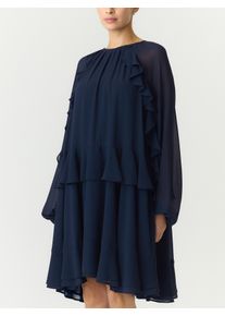 Chiffonkleid Y.A.S "YASMILVA LS DRESS S. NOOS", Damen, Gr. 36, N-Gr, navy blazer, Chiffon, Obermaterial: 100% Polyester, unifarben, regular fit kniefrei, Rundhals, Kleider Chiffonkleid, Kunstfaser, regular fit