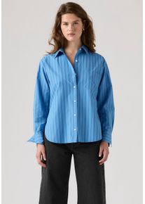 Levi's Jeansbluse LEVI'S "HARLIE BOYFRIEND SHIRT", Damen, Gr. M (38), telma stripe parisian blau poplin, Web, Obermaterial: 100% Baumwolle, relaxed fit Po-bedeckend, 2-Knopf-Manschette, Blusen Jeansbluse, mit Brusttasche