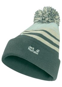 Bommelm&uuml;tze Jack Wolfskin "STRIPY POMPOM BEANIE K", Jungen, Gr. M, sagopalm, Polyacryl, M&uuml;tzen Bommelm&uuml;tze, Bommelm&uuml;tze f&uuml;r Kinder, warm, bequem