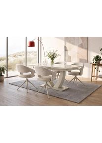 Jockenh&ouml;fer Essgruppe JOCKENH&Ouml;FER GRUPPE "Ulm/Valencia-Santiago, Sitzgruppe (Set, 5-tlg., 1 Tisch und 4 St&uuml;hle)", tisch greige, st&uuml;hle beige, Synchron-Auszug, Tisch greige, St&uuml;hle beige, Sitzm&ouml;bel-Sets, Essgruppe, Set, 5-tlg, Esstisch mit Synchronauszug 160-200cm, St&uuml;hle 360 drehbar