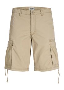 Jack & Jones Cargoshorts JACK & JONES "JPSTCOLE FRANK CARGO SHORT MID SN", Herren, Gr. XS, N-Gr, beige (crockery), Web, Obermaterial: 100% Baumwolle, unifarben, knielang, Hosen Cargoshorts, mit Cargotaschen