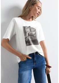 Kurzarmshirt Street One, Damen, Gr. 44, wei&szlig; (sanftes wei&szlig;), Jersey, Obermaterial: 50% Baumwolle, 50% Modal, bedruckt, normal h&uuml;ftbedeckend, Rundhals, abgesteppte Kante, Shirts Kurzarmshirt, mit modischem Fotoprint