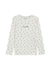 Langarmshirt S.OLIVER JUNIOR, M&auml;dchen, Gr. 128/134, sanftes wei&szlig; aop, Feinripp, Obermaterial: 95% Baumwolle, 5% Elasthan, bedruckt, slim fit normal, Rundhals, Shirts Langarmshirt, Slim-Fit-Passform