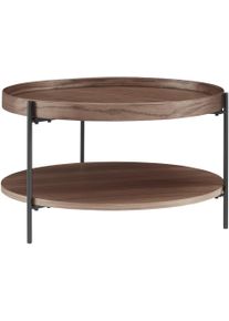 Couchtisch Salesfever "Chicago mit 2 Ablagefl&auml;chen &ndash; moderner Design-Coffee-Table", braun (walnuss, schwarz, schwarz, walnuss), B:69cm H:39cm T:69cm, MDF mit Walnussholzfurnier, Metall, Tische, Couchtisch, Stilvoller Wohnzimmertisch mit Stauraum, Holz & Metall